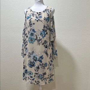 Just...Taylor Cream Floral Midi Dress with Blue Accents